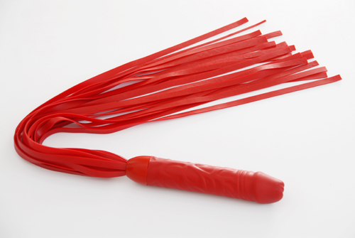 Плеть "мини-ракета" красная из латекса, длина хвостов 40-45 см с ручкой в виде фаллоса 6023-2