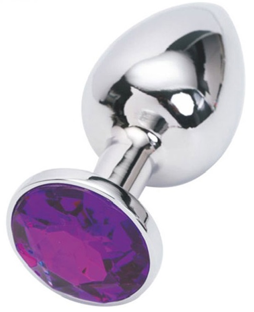 Анальная пробка серебрянная с фиолетовым кристаллом  2,8 х 7,6 47020