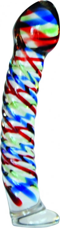 Фаллоимитатор изогнутой формы с прозрачный с разноцветным плетением GD046