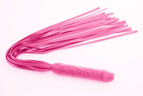 Плеть "мини-ракета" розовая из латекса, длина хвостов 40-45 см с ручкой в виде фаллоса 6023-4