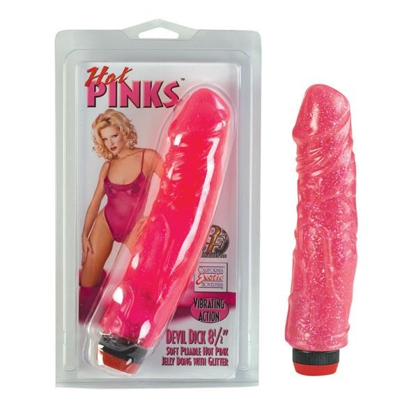 Розовый вибратор с блестками Hot Pink Devil Dick 8" 0332-04CDSE