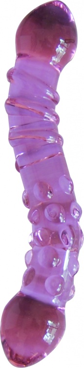 Фаллоимитатор изогнутой формы с двойным наконечником рефленый розовый GD026
