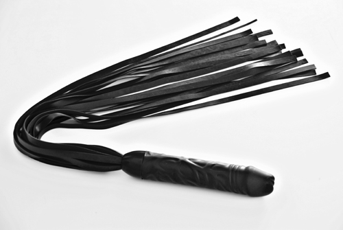Плеть "мини-ракета" черная из латекса, длина хвостов 40-45 см с ручкой в виде фаллоса 6023-1