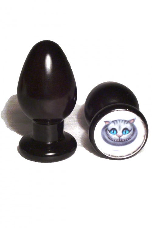 Анальная пробка с изображением "Чеширский кот" черного цвета 32мм PI32black/CheshireCat