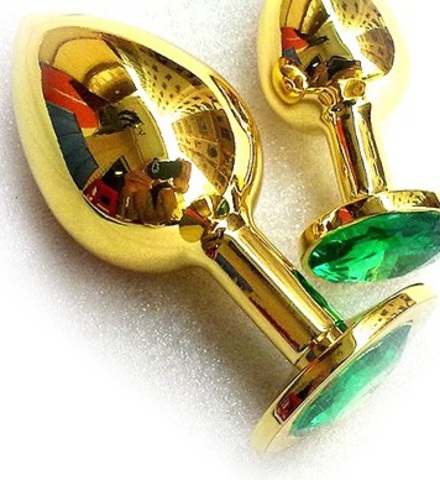 Анальная пробка с кристаллом Large Gold Emerald LGoldE