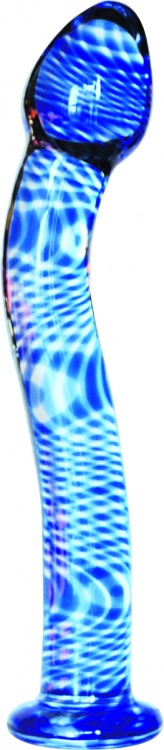 Фаллоимитатор изогнутой формы прозрачный с синим рисунком GD029