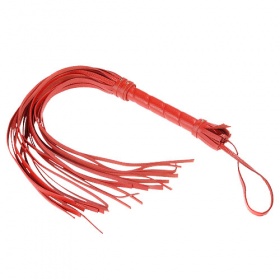Плеть гладкая (флогер) красная из кожи с жесткой рукоятью общей длиной 65 см 3010-2