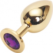 Анальная пробка с кристаллом Large Gold  Purple LGoldPur